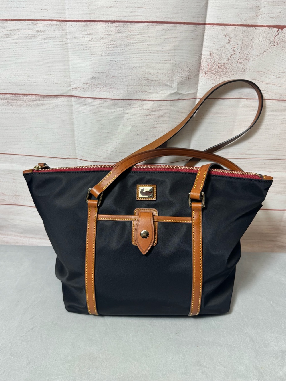 Dooney & Bourke Wayfarer Black Tote with Brown Leather Trim